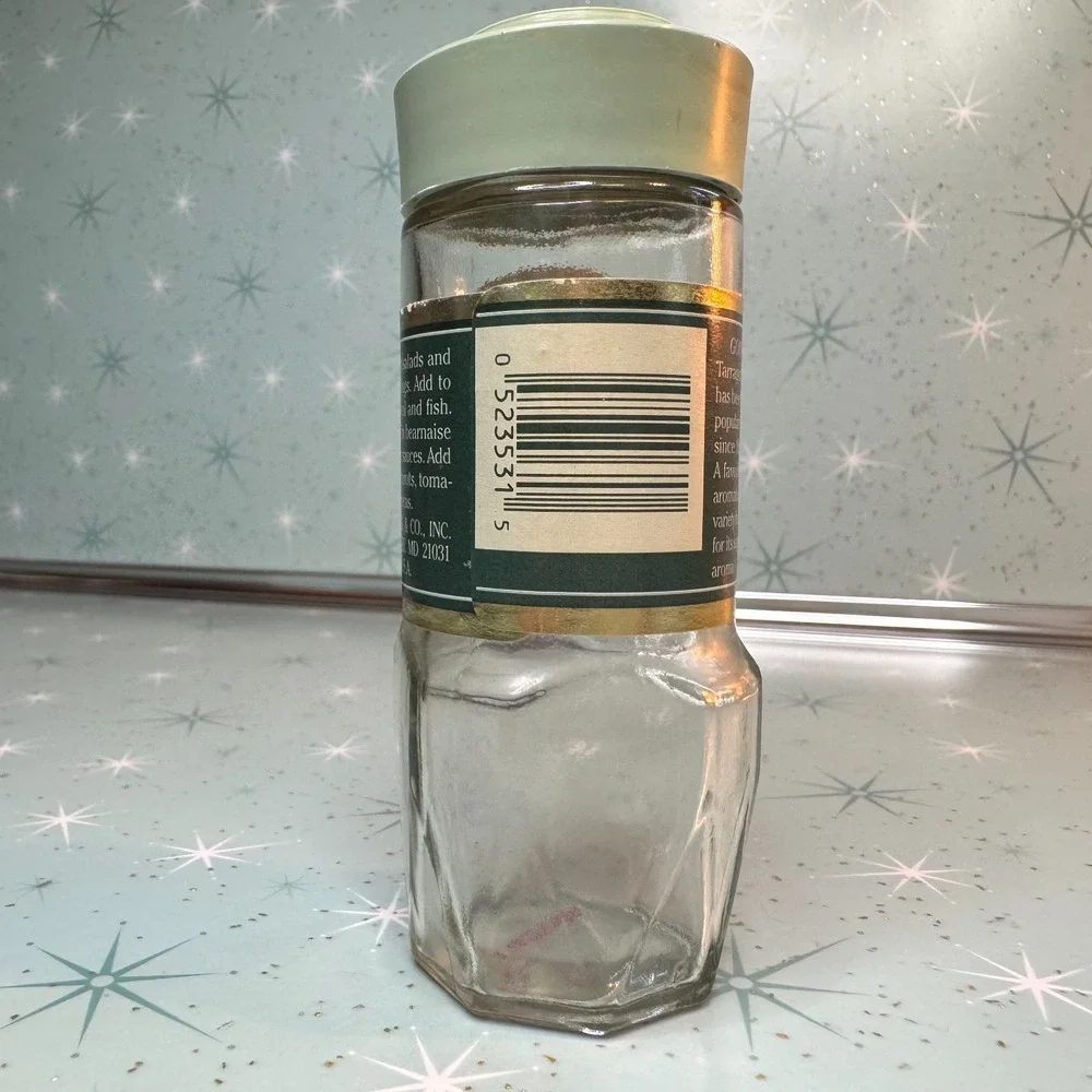 Vintage McCormick Tarragon Leaves Jar Green and Lid Label Glass Spice Bottle